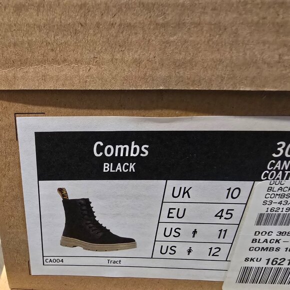 Dr. Martens Combs Boots Black Canvas 30826001 Black / Green Hi Mens Size 11 US - Picture 9 of 14